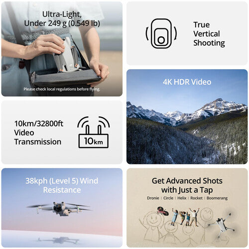 Drone DJI Mini 3 Standard RC-N1 – 4K HDR com True Vertical Shooting