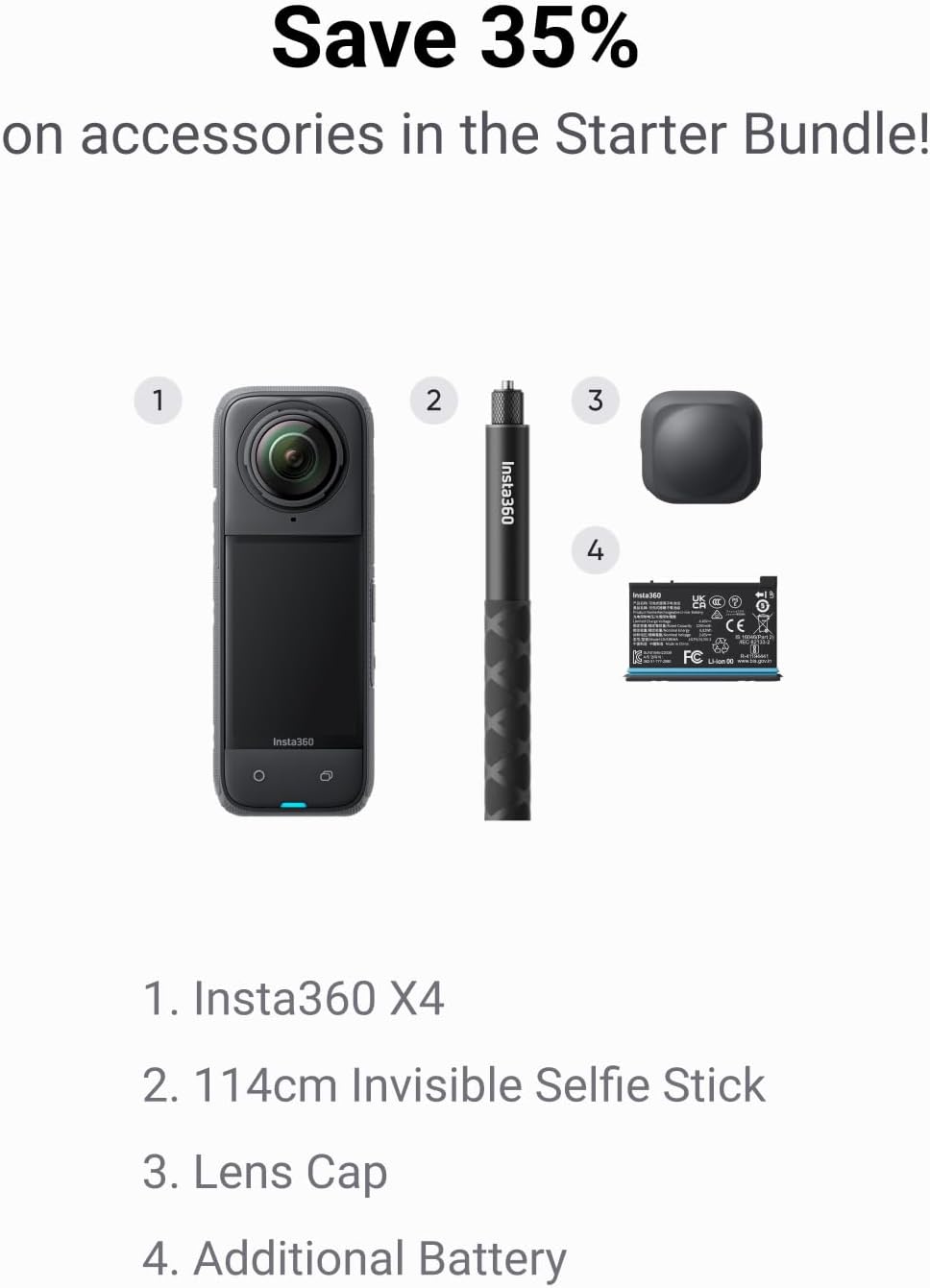Câmera Insta360 X4 Starter Bundle 8K 360°