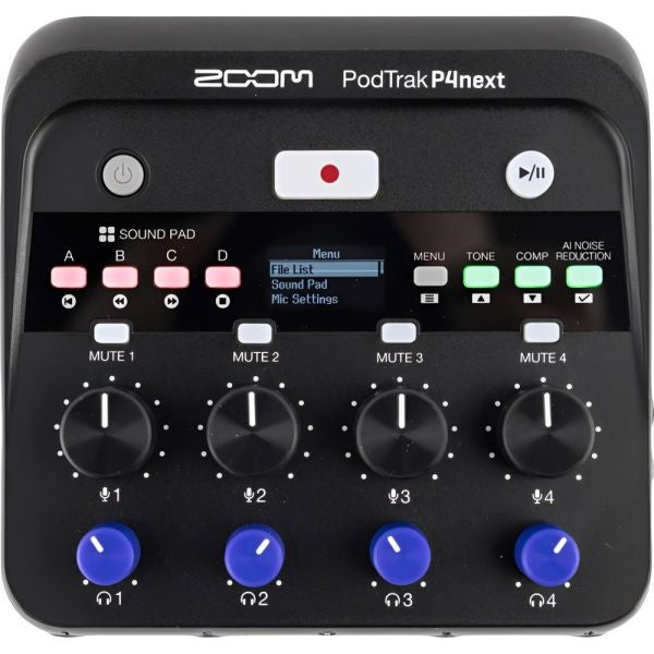Zoom PodTrak P4next – Gravador e Interface de Áudio para Podcasts