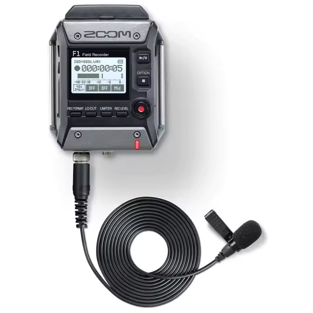 Zoom F1 Field Recorder Portátil com Microfone de Lapela