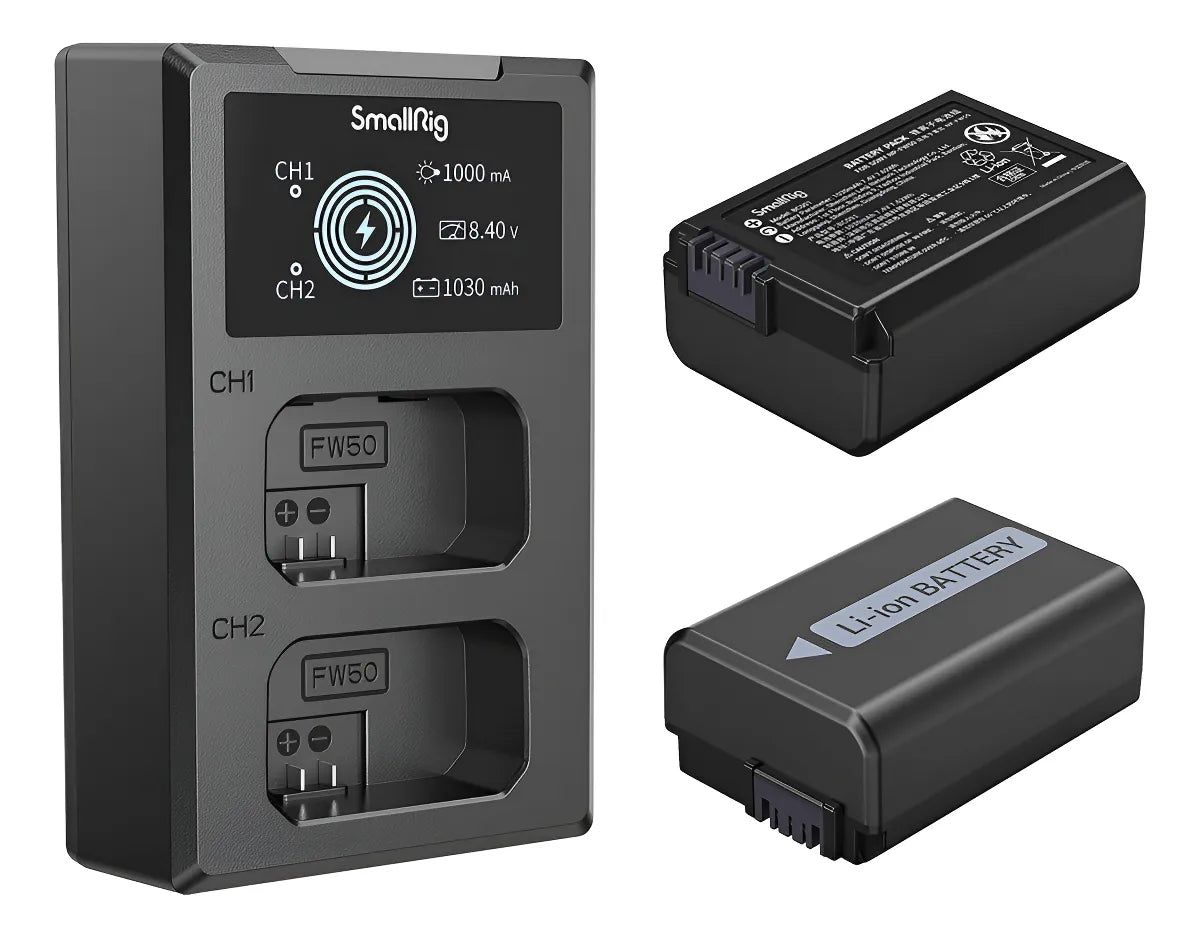 SmallRig Kit de Bateria e Carregador FW50 para Câmeras Sony Mirrorless