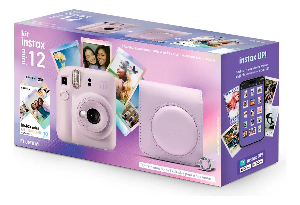 Fujifilm Instax Mini 12 Lilás Kit com Bolsa e 10 Filmes – Fotos Instantâneas