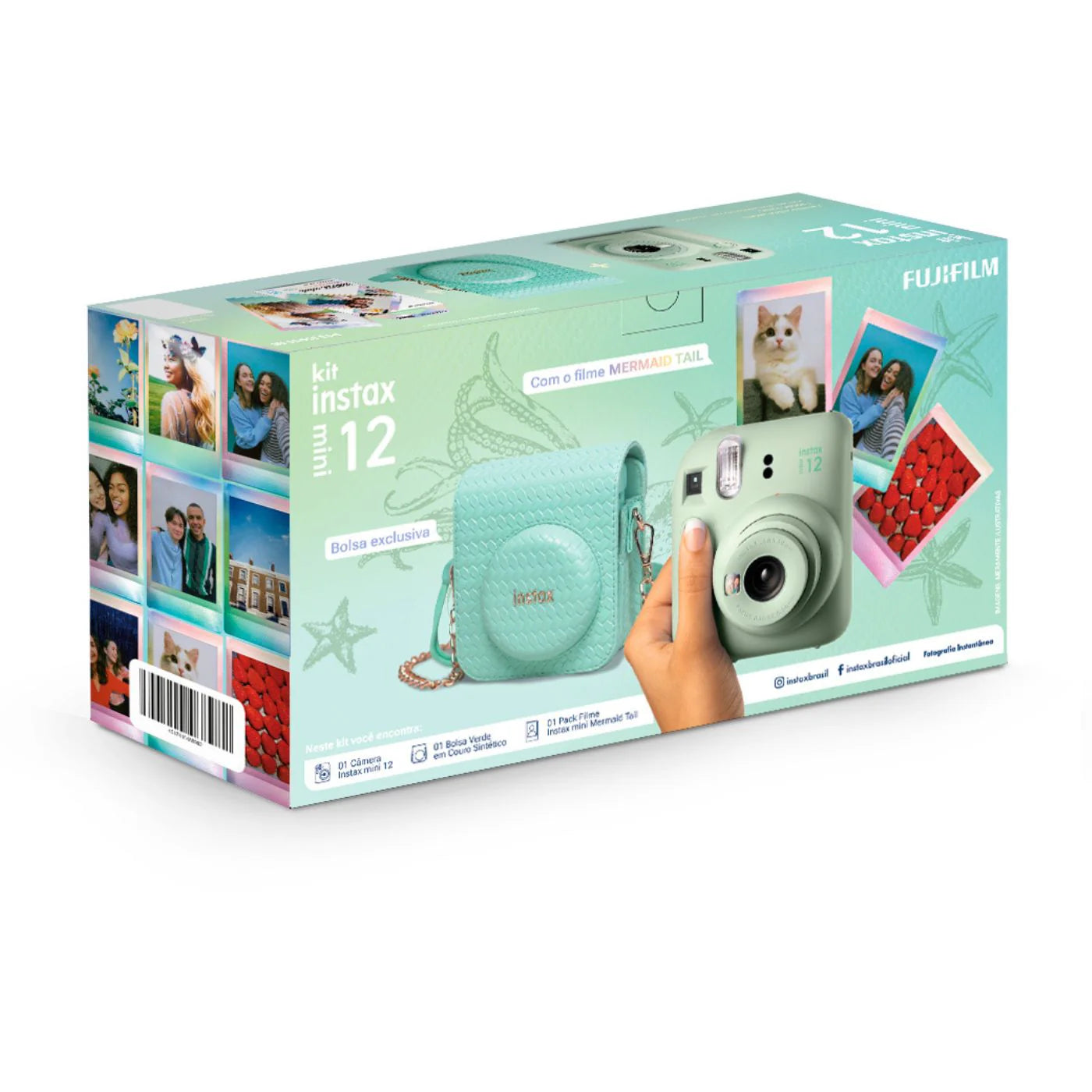 Fujifilm Instax Mini 12 Verde Kit com Bolsa e 10 Filmes – Fotos Instantâneas